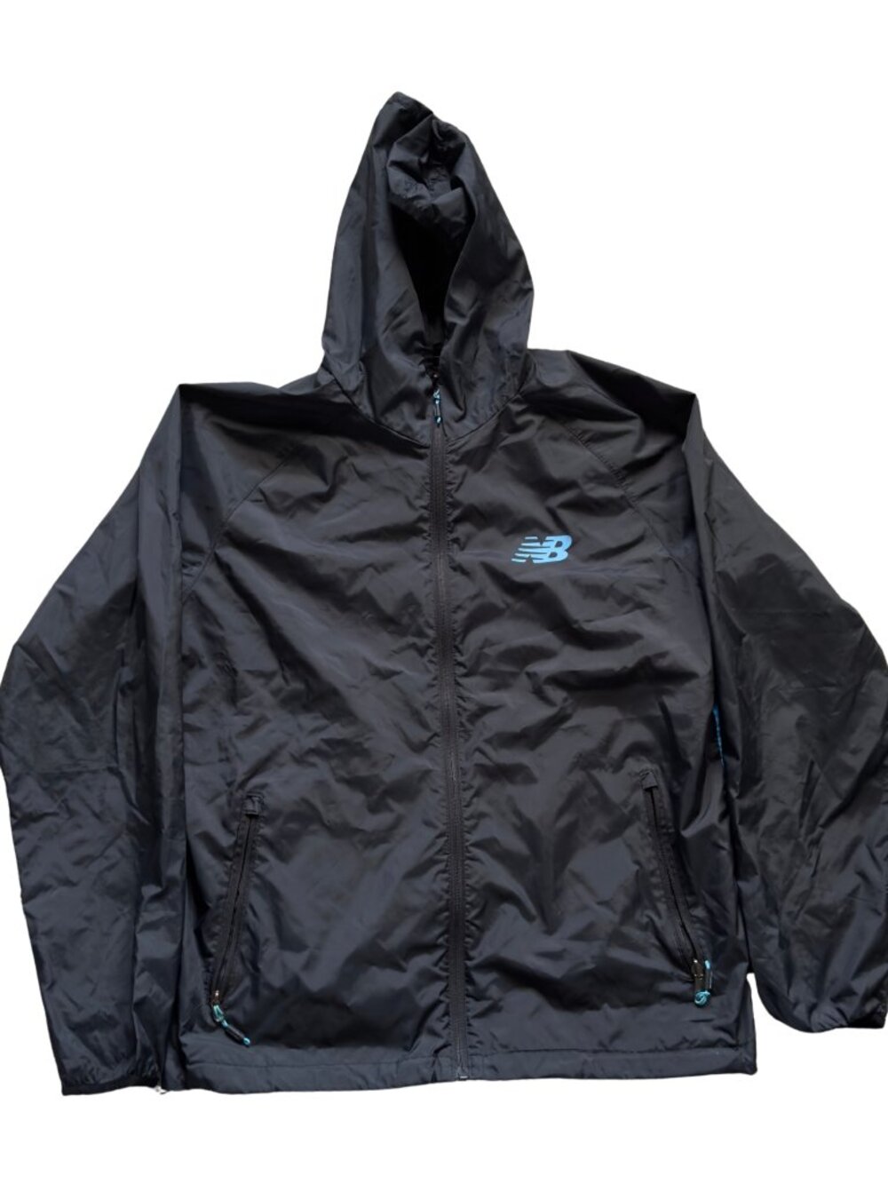 New Balance Black Blue Lightweight Hooded Windbreaker size L